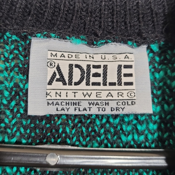 Vintage chunky knit grandpa sweater bright green black plaid checkered jumper - Picture 6 of 6